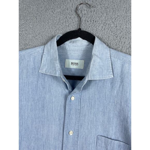 Boss By Hugo Boss Mens Size L Light Blue Long Sleeve Button Up Shirt - Picture 5 of 12